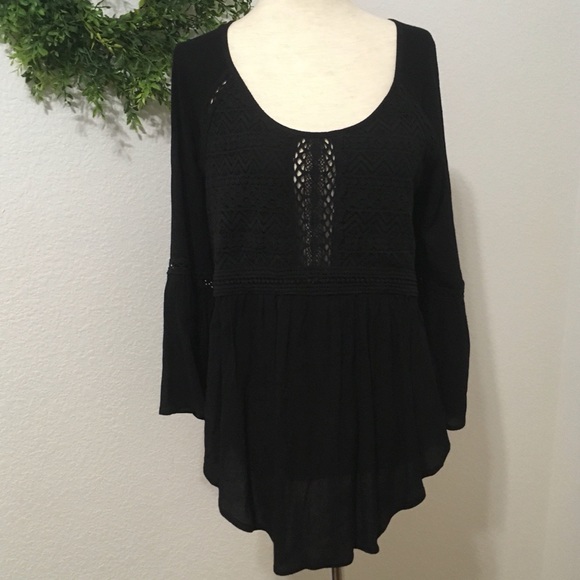 Miss Me Tops - Miss Me Black Lace Peasant or Boho Top